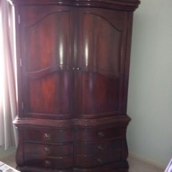 King Sleigh Bed, Dresser With Mirror, two End Tables and Armoir Set