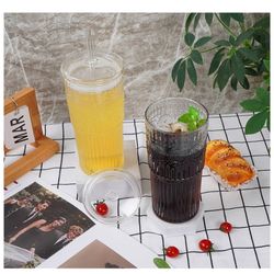 Bandesun All Glass Iced Coffee Cup With Lids and Straws,24 OZ High Borosilicate Glass Tumbler for Water Smoothie Juice Drinks