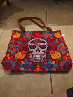 Sugar Skull Embroidered Tote Bag
