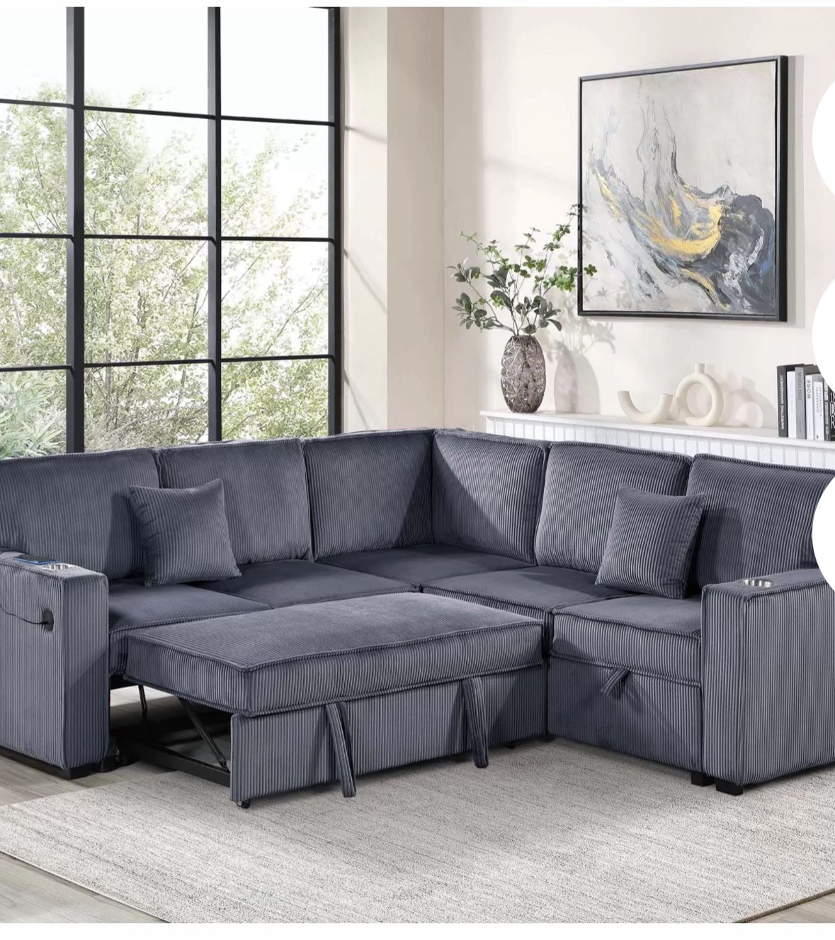 $528 Sectional Pull Out Bed With Storage USB Cup Holder