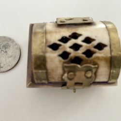 Vintage Miniature Camel Bone Jewelry Box With Brass Latch And Trim Handmade Trinket Box  See All Photos 