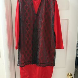 Red Dress with Black Lace Overlay