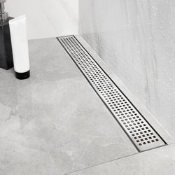 Neodrain 24-Inch Linear Shower Drain with Quadrato Pattern Grate,Brushed 304 Stainless Steel Rectangle Shower Floor Drain,Linear Drain with Leveling F