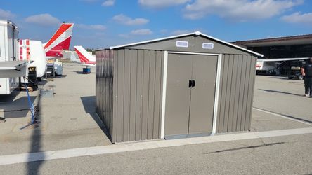 (New in box need assemble) 8’ L x 10’ W x 6.’ H galvanized steel Metal Storage Shed Outdoor Garden Backyard 8’x10’ Storage.