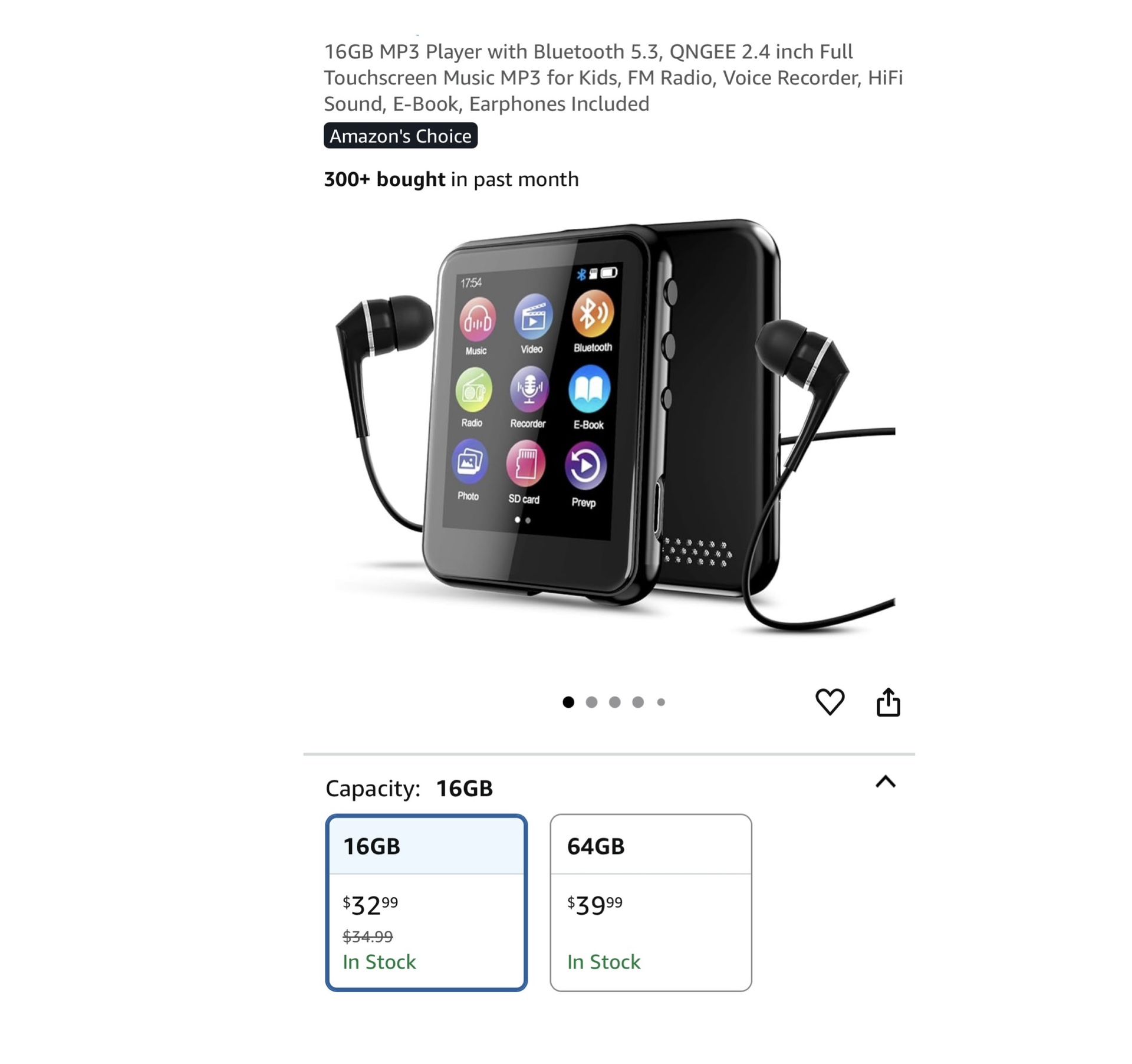 Brand new 16GB MP3 Player with Bluetooth 5.3, QNGEE 2.4 inch Full Touchscreen Music MP3 for Kids, FM Radio, Voice Recorder, HiFi Sound, E-Book, Earpho