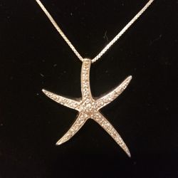 Vintage 925 Sterling Silver Starfish Marcasite Pendant Necklace 24" F11