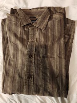 Nautica XL Brown Striped Long Sleeve Button Down Shirt 