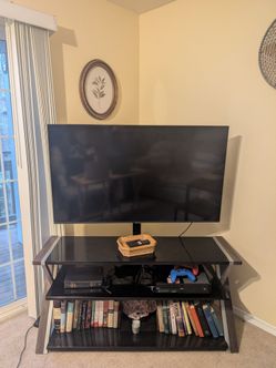 Modern Glass & Wood Tiered TV Stand