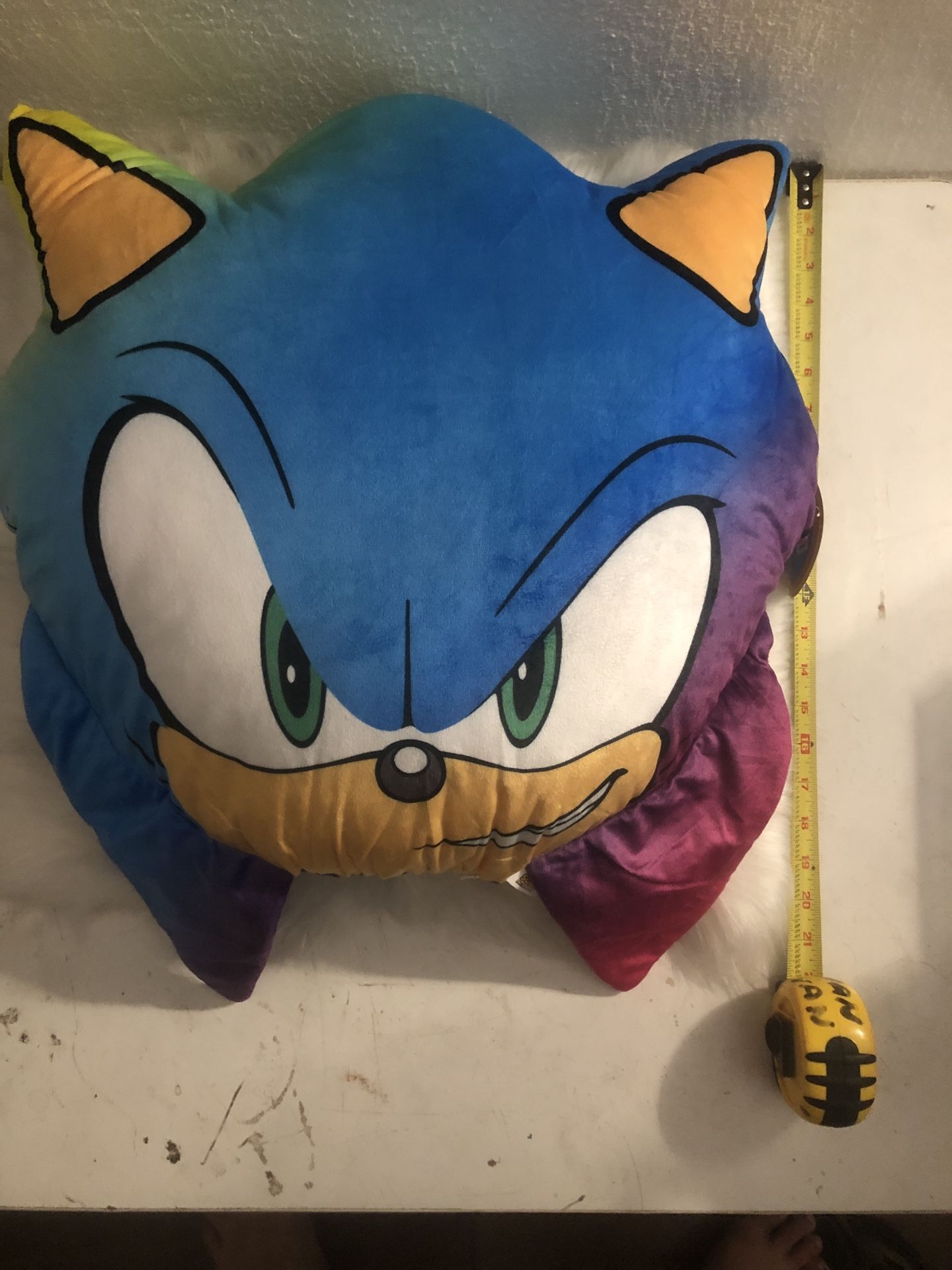 BRAND NEW Sonic the Hedgehog Head Pillow Plush Stuffed Toy Rainbow Tie Dye