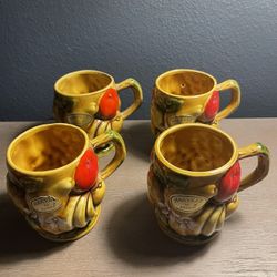 Set of 4 Vintage ARDCO Harvest Raised Fruit Coffee Mugs Cups Japan
