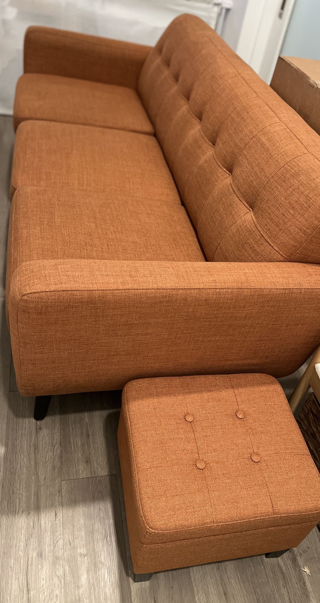 Orange Couch with Ottoman 