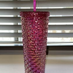 Mainstays 26-Ounce Acrylic Textured Tumbler with Straw, Iridescent Pink