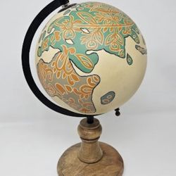 World Market Decorative Tabletop Wood Base Neutral Beige Globe