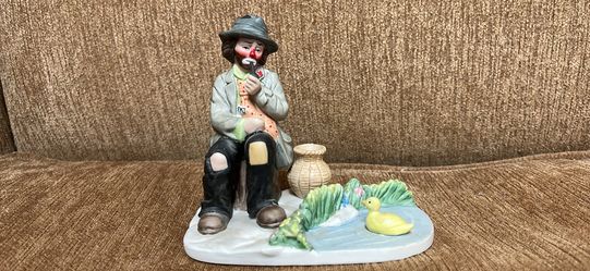 Flambro Collectibles Clown Figurine Sitting by Pond with Duck