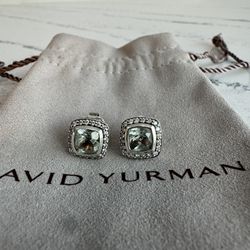 David Yurman Sterling Silver Prasiolite And Diamond Albion Earrings