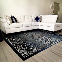 100” White Faux Leather Sofa & Chaise