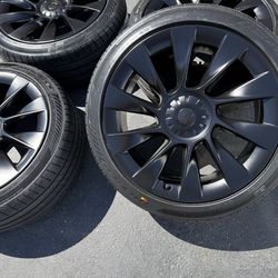 TESLA MODEL Y 20" OEM INDUCTION Wheels Satin Black Rims Set 4 With Brand New Tires TPMS
