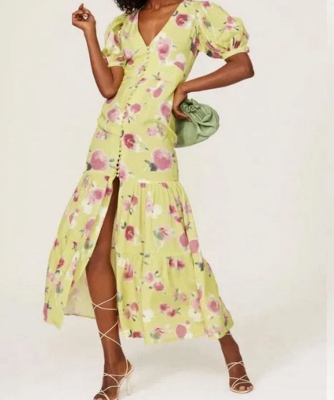 ROTATE Birger Christensen Thora Dress size US 6 Floral Print Yellow Maxi Dress