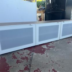 IKEA Modern TV Stand / Storage Cabinet – White Frosted Glass Doors