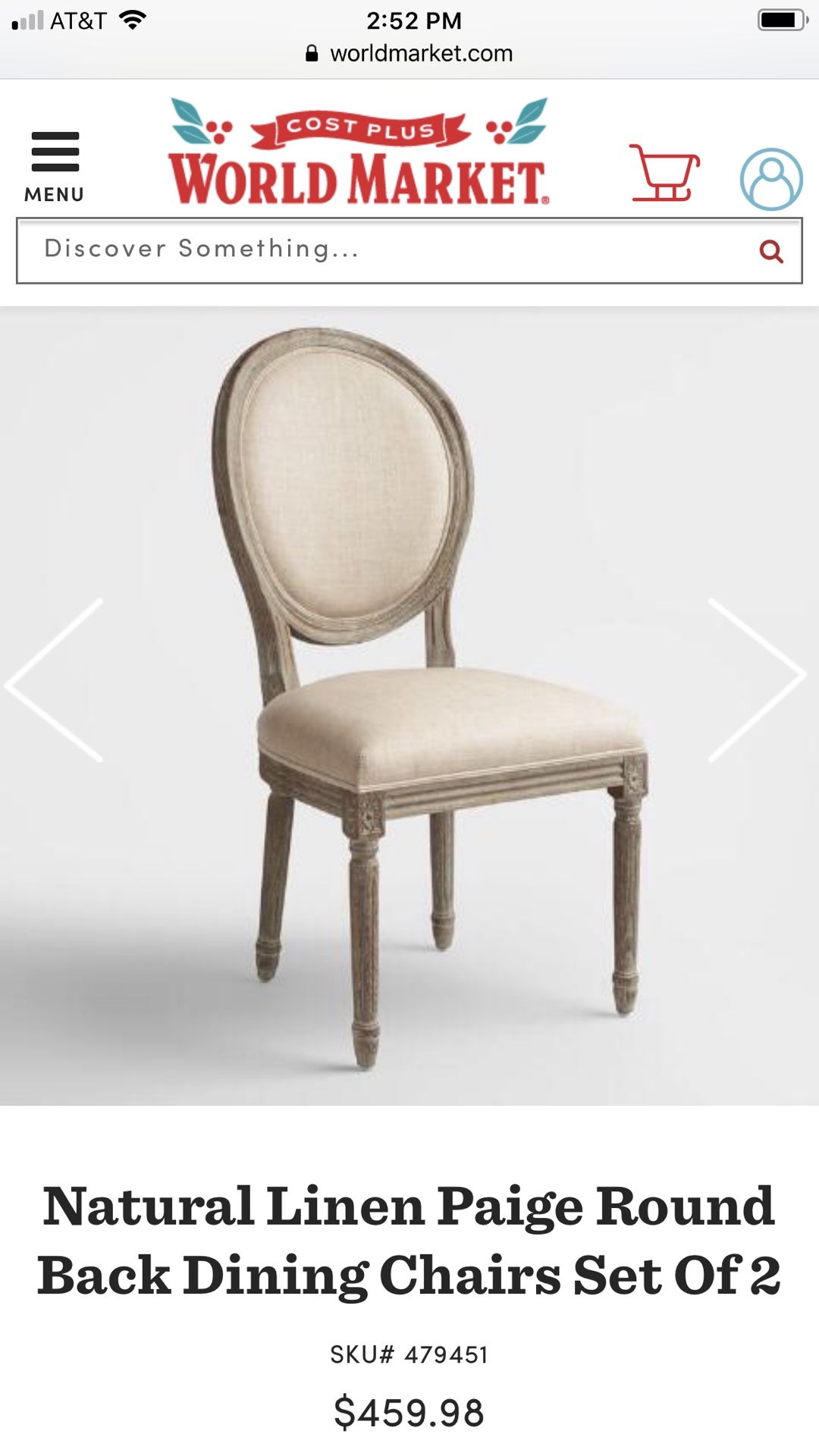 2 World Market Paige Linen Dining Chairs (Restoration Hardware Style)