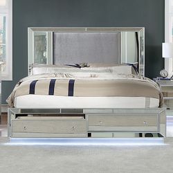 Brand New California King Mirror Led Platform Bed With 2 Storage Drawers 
