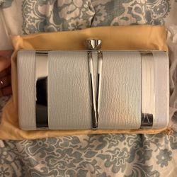 Silver Evening Clutch w Chain Strap