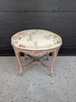 Vintage French Bergere Style Ottoman Footstool in Floral Print Upholstery