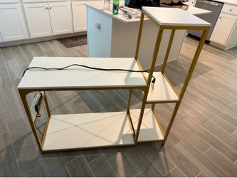 White and gold wood and metal shelf set