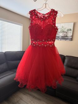 Red Lace Beaded Mini Dress