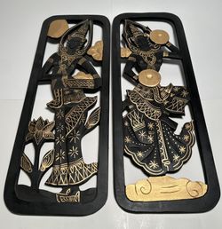 Thailand Traditional Black Wood Wall Carving