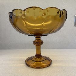 Vintage Indiana Glass Amber Teardrop Pedestal Bowl