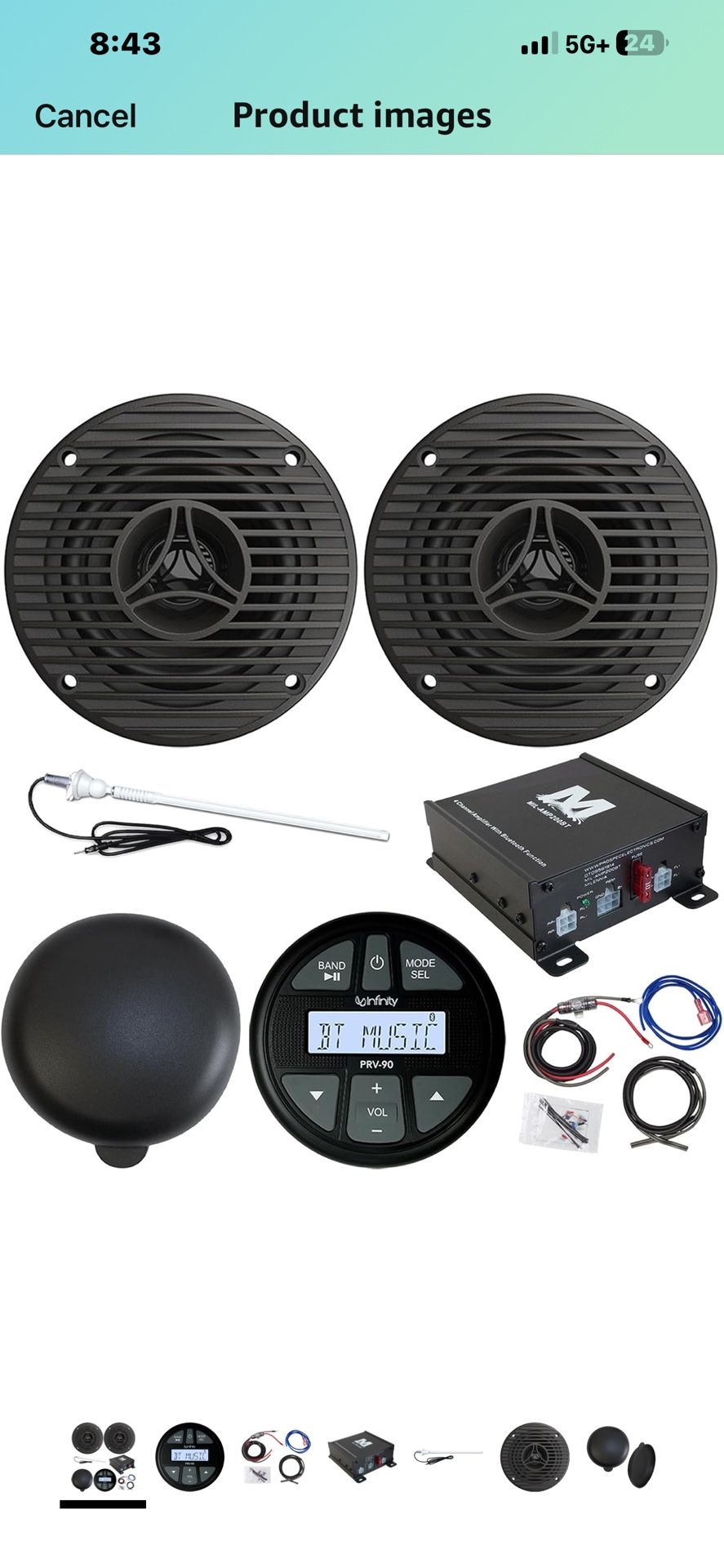Brand: Milennia Gauge Style AM/FM Bluetooth AUX/USB Marine Stereo Digital Media Receiver, 3.5" 75 Watt Max Full Range Audio Graphite Boat Speakers (Pa