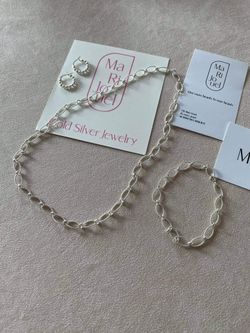 Silver Necklace, Silver Earrings, Silver Bracelet Set (Great Gift)