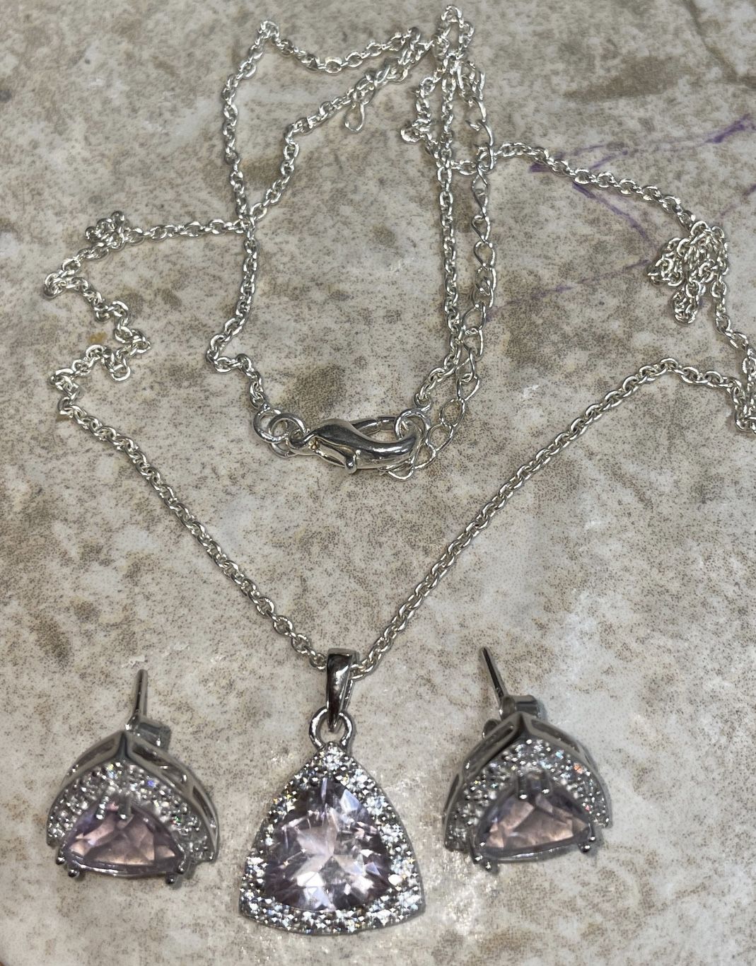 Sterling Silver And CZ Earring & Pendant Set