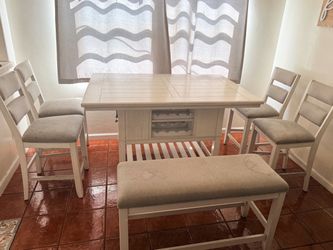 White bar height dining table & chairs