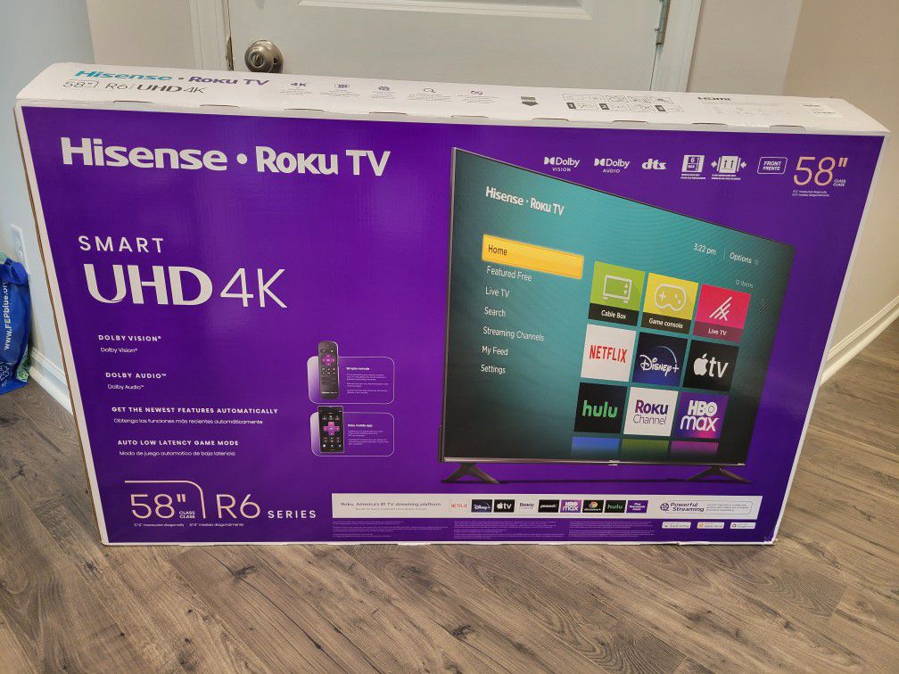 Hisense 58 Class 4K UHD LED LCD Roku Smart TV HDR R6 Series 58R6E3 **Brand  New but Needs REPAIR** for Sale in Greenville, SC - OfferUp