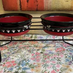 Metal Rack With Two Bowls For A Cat Or Dog Feeder