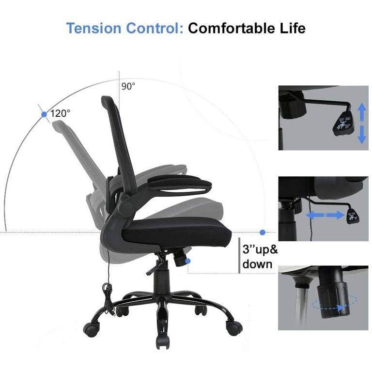 Breathable Mesh Back Black Office Chair with Extra Thickness Gas Lift Fast Up and Down