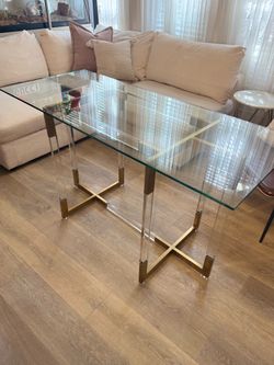 Modern Glass Top Dining Table - Acrylic & Gold Base by Everly Quinn