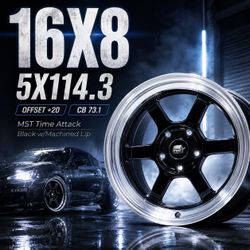 🔥 16X8 MST Time Attack Black W/Machined Lip Wheels 🔥