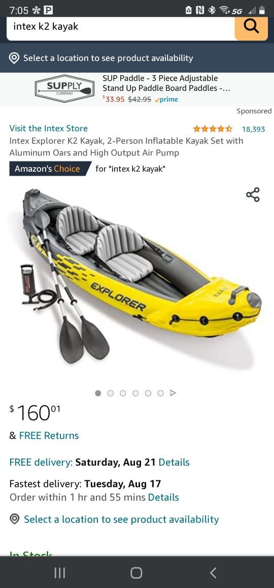 Intex Explorer K2 Kayak, 2-Person Inflatable Kayak Set With Aluminum Oars & High Output Air Pump (Open Box)