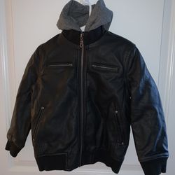 Boys Faux Leather Hooded Bomber Jacket Sz 4 / 5