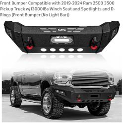 Front Bumper Compatible with 2019-2024 Ram 2 Pickup Truck w/13000IBs Winch Seat and Spotlights and D-Rings (Front Bumper (No Light Bar))