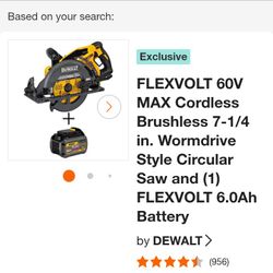 DeWalt Flex Volt 60V Max Cordless 7-1/4in Worm drive Style Circular Saw 