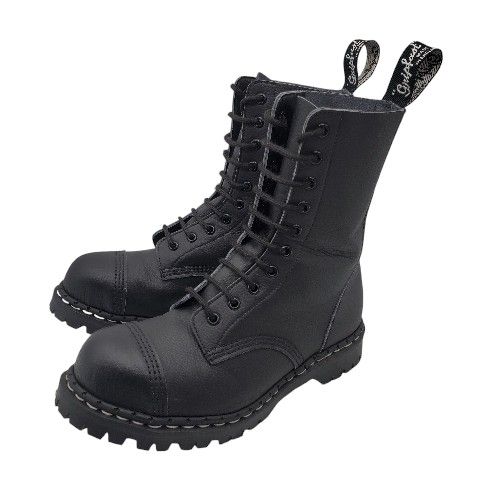 GRIPFAST Black Full Grain Leather Combat Boots 10-Eye UK 6/Wmns 8/Mens 7 England