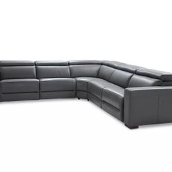 BEST OFFER! MUST PICK UP TODAY! Nevio 5-Pc. Leather "L" Shaped Sectional with 3 Power Recliners with Articulating Headrests (Macy’s)