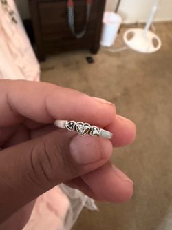 Silver Triple Heart Crystal Band Ring