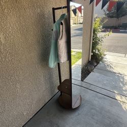 Wood Full Length Mirror 69” with Hooks & Hidden Storage, 3-in-1 Coat Rack Standing Mirror, HD Anti-Distortion Glass for Bedroom, Entryway, Closet