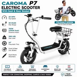 CAROMA P7 Electric Scooter with Seat – New in Box – 20MPH – 30 Mile Range – Foldable