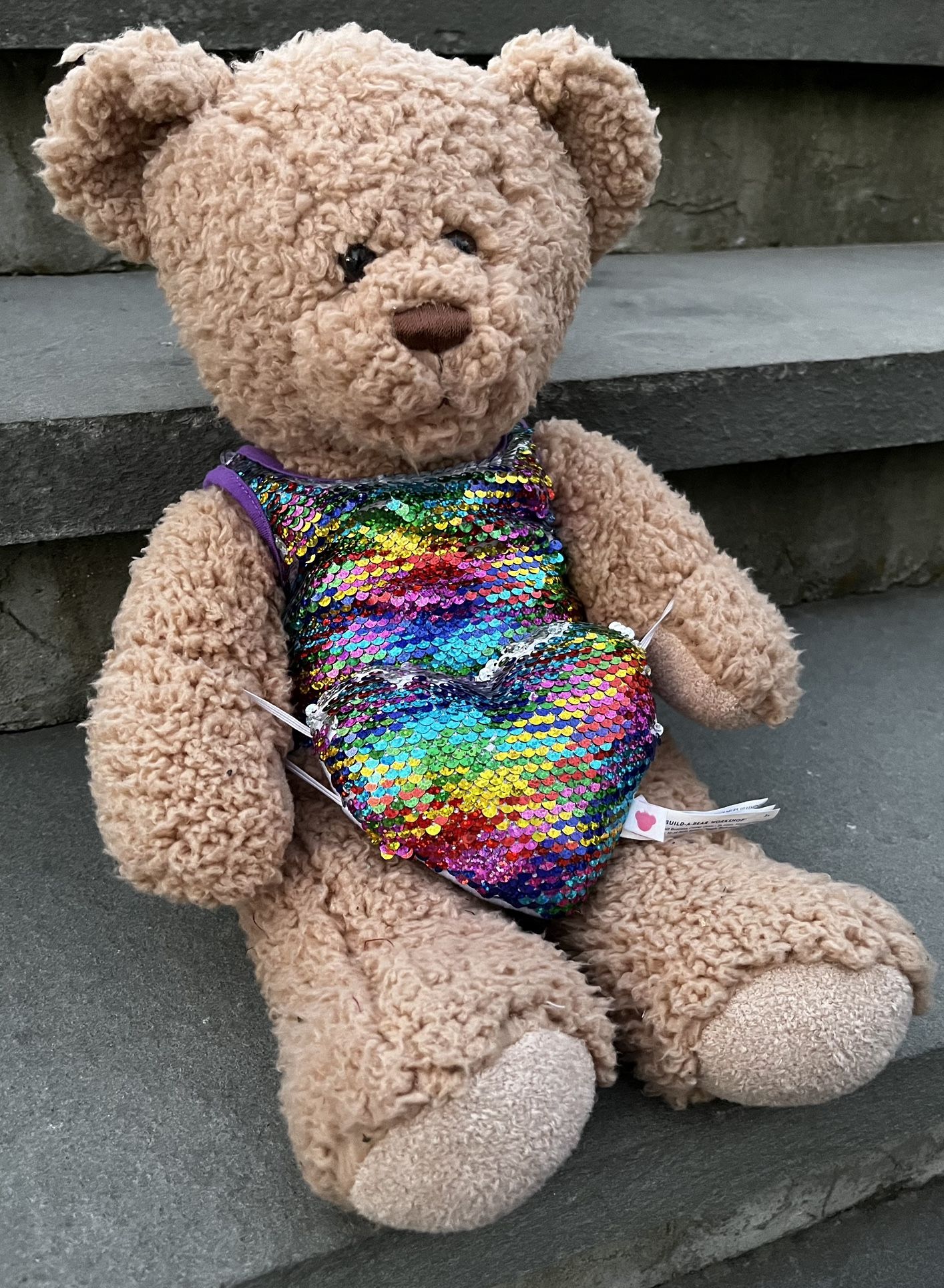 Build-A-Bear Workshop stuffed animal soft bear with rainbow heart